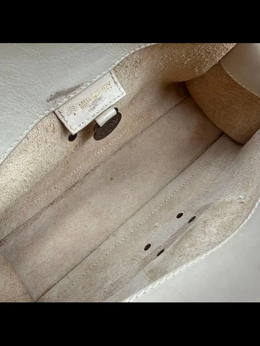 Mulberry Beige Cream Double-Pocket Leather Shoulder Bag